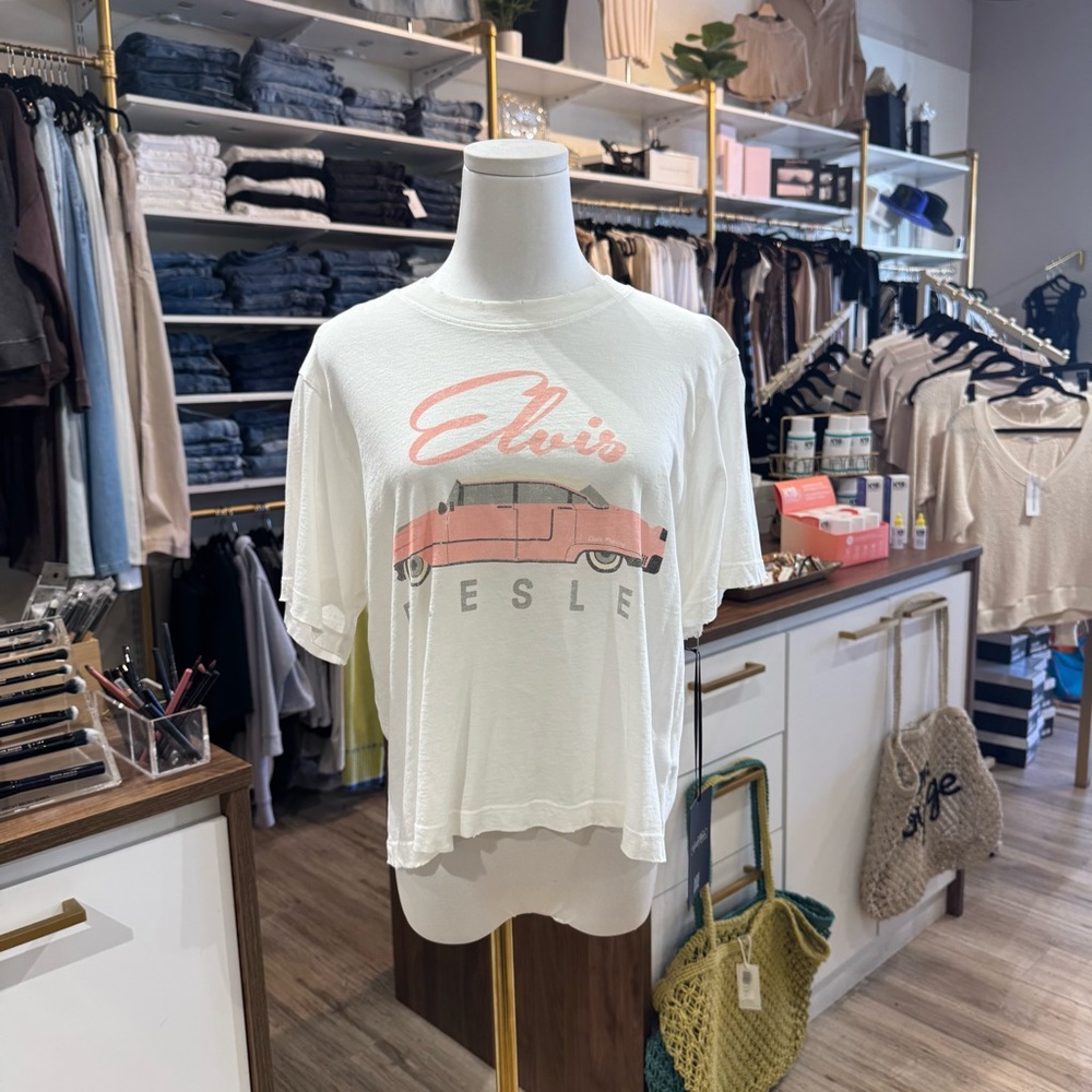 Lauren Moshi White Crop Top with Pink Graphic